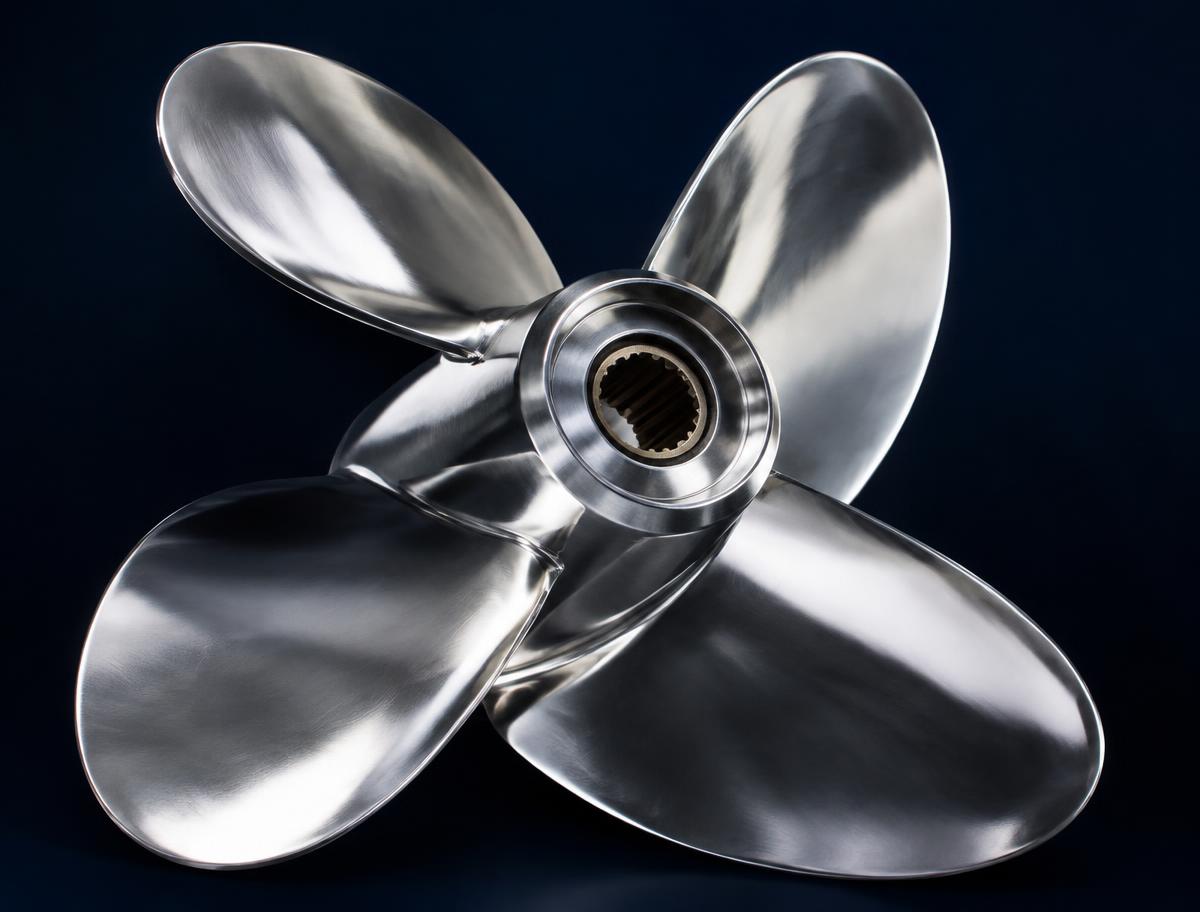 Illustrative polished stainless steel propeller detail